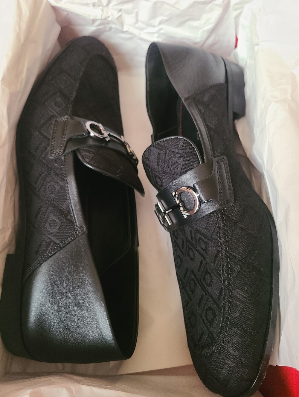 Salvatore Ferragamo Black Gancini-Trim Jacquard Hybrid Loafers Sz 11  Like New. - Picture 5 of 7